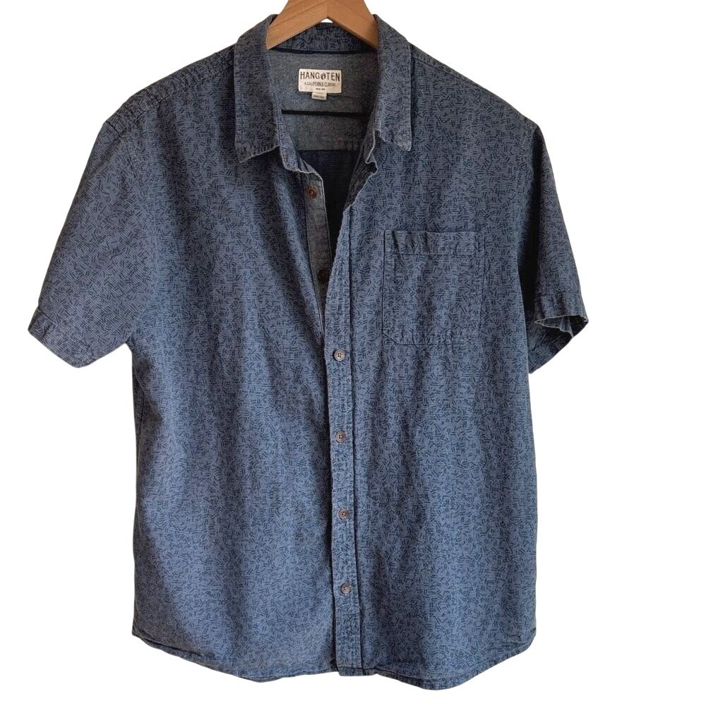 Hang Ten Mens Blue Short Sleeve Button Up Casual Shirt Size‎ Large